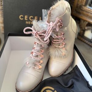 Cecilia leather and fur cream booties size